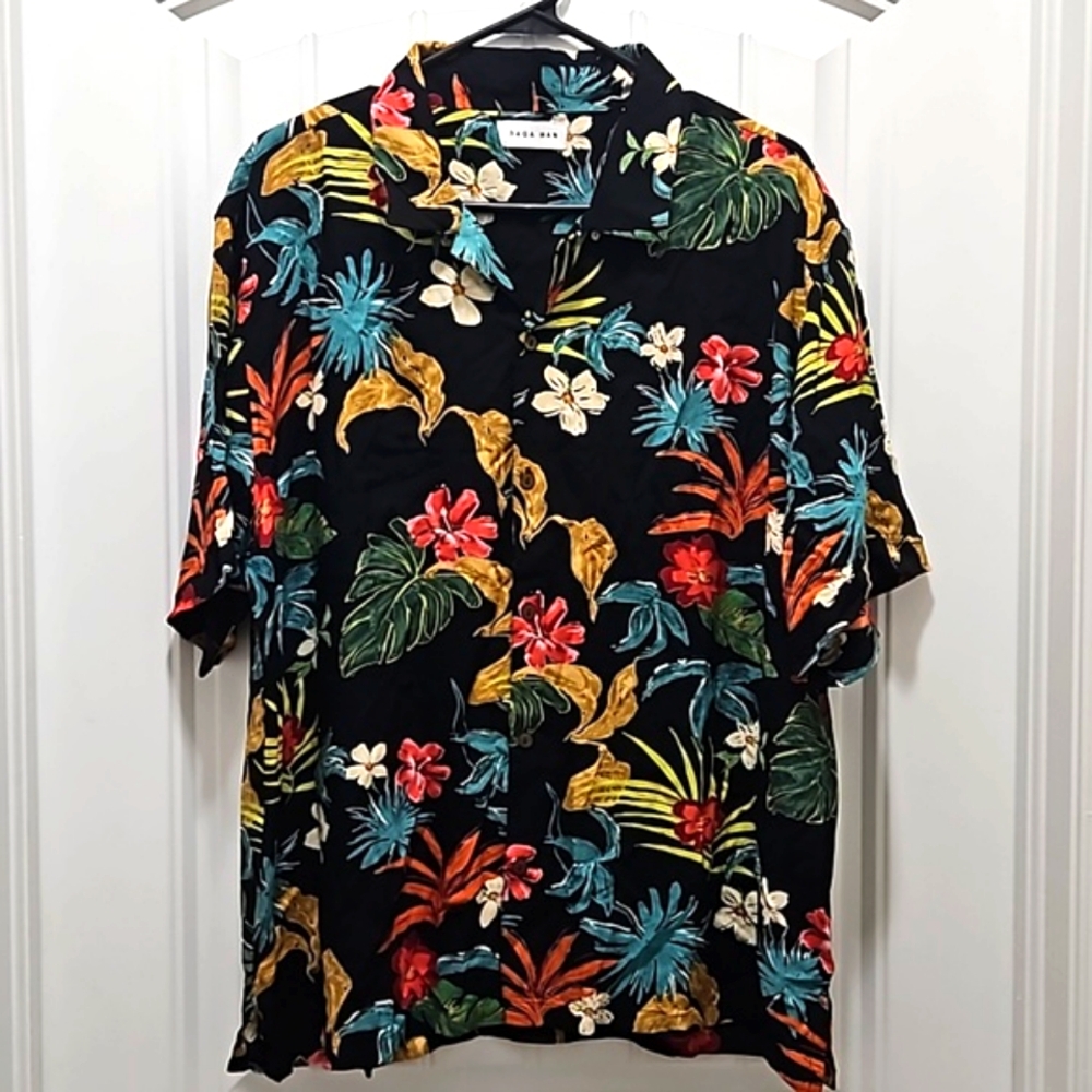 Raga Man Tropical Floral Print Button Up Short Sleeve Shirt Cuban Collar New